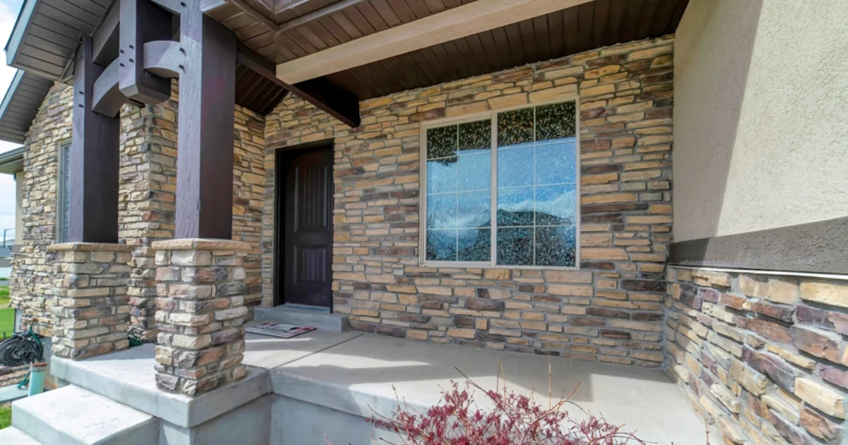 Stone veneer siding on a front porch